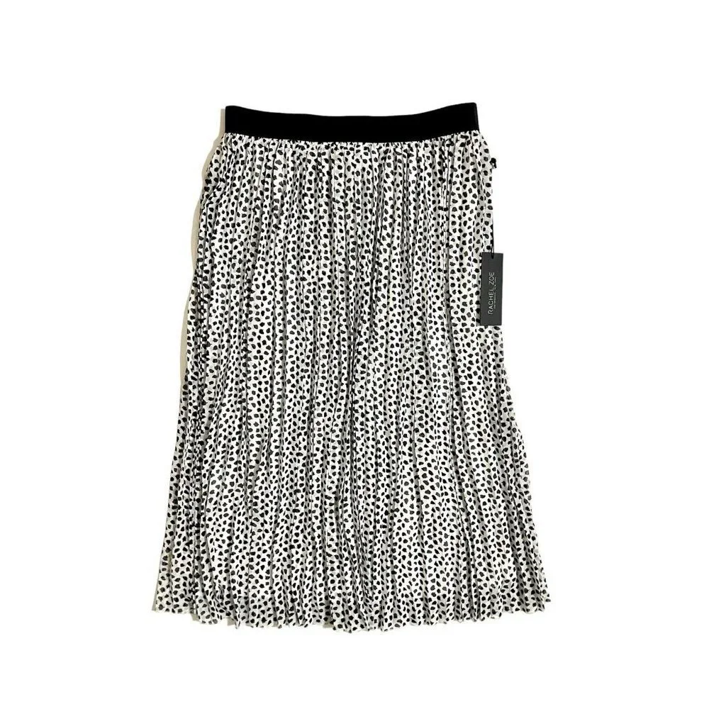 Rachel Zoe Black And White Splatter Print Midi Chiffon Skirt SZ L NWT - Picture 3 of 9